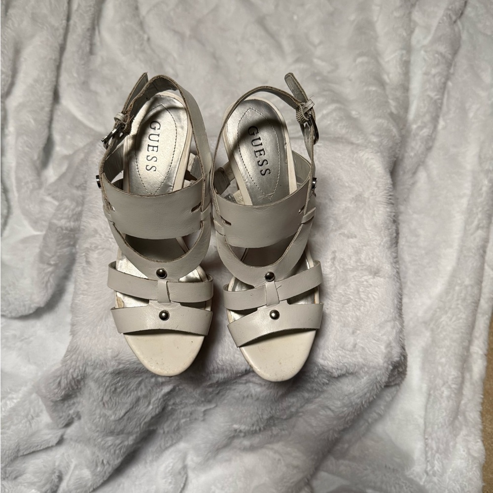 Guess Women's White Leather Sandals